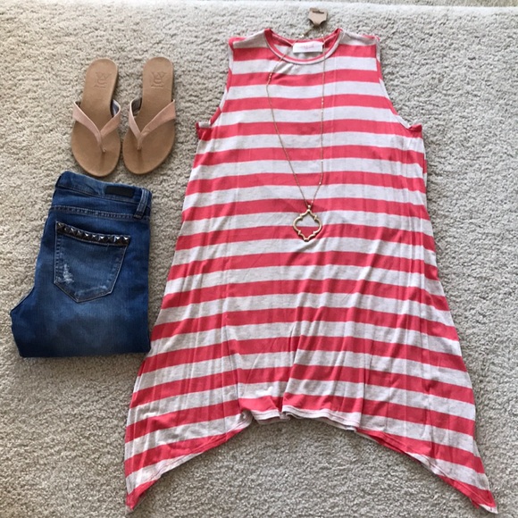 💙SIZE SM💙Coral & Cream Striped Tunic Top - Picture 4 of 8